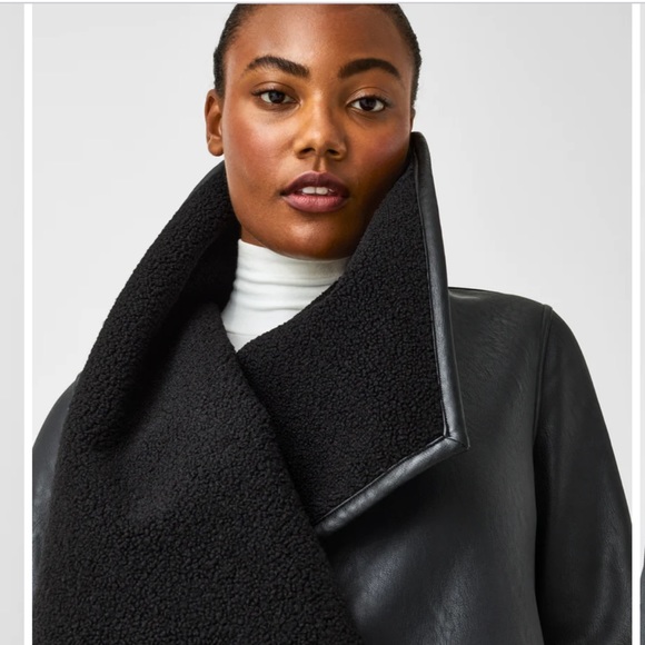 NWT SPANX FLEECE AND FAUX LEATHER LONG WRAP JACKET 🔥SOLD OUT🔥 - Picture 3 of 10